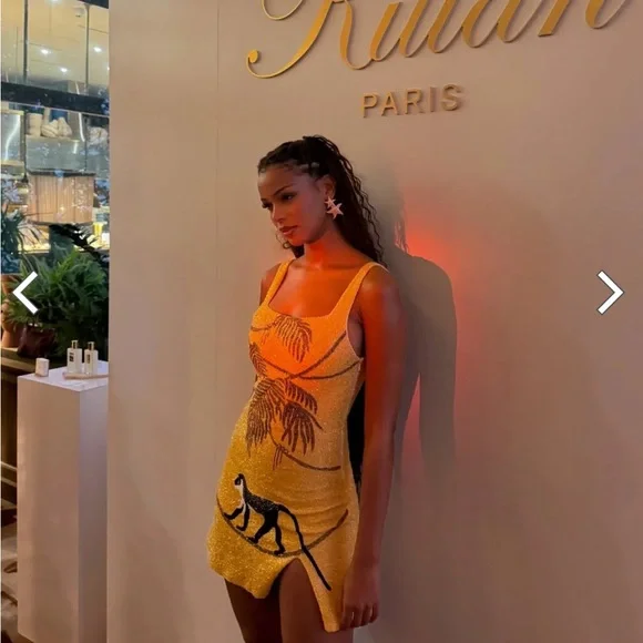 Oceanus Crystal St. Barth Hand-Beaded Crystal Dress- Yellow, size Xs - Picture 2 of 4